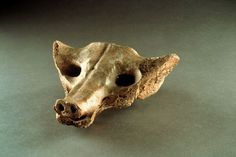 Formal Analysis: Camelid sacrum in the shape of a canine, Tequixquiac, central Mexico, 14,000-7,000 BCE, sacrum bone, #3
 
Content: This piece is a canine head carved out of a sacrum bone from a likely extinct, camel-like animal. The sacrum bone i...