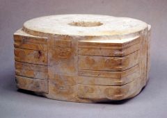 Formal Analysis: Jade cong, Liangzhu, China, 3,300-2,200 BCE, carved jade, #7
 
Content: This piece is made out of the precious stone jade, that is very plentiful in China. All of the jade congs found have a cylindrical inner part surrounded by a ...