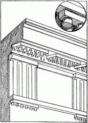 Element of the Doric Order; cone-shaped projection used in the architrave- attached to the regula