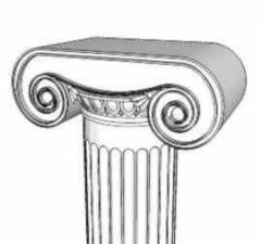 Spiral in architecture, the distinctive lower part of an Ionic capital, just below the abacus
