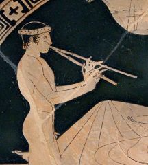 An ancient Greek wind instrument, depicted in art and also attested by archaeology