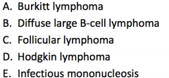 Follicular Lymphoma because he presents with an indolent course

- Burkitt lymphoma and DLBCL are more aggressive processes and he does not have any "B symptoms"
- CLL/SLL is also indolent
- Hodgin Lymphoma is more localized
- Infectious mono...