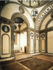Santa Croce, Pazzi Chapel, begun after 1442*

Architect: Brunelleschi
•	One of the most elegant structures done by Brunelleschi
•	Not a chapel in a literal sense, rather a chapter house for the monks, where meetings were held and business ...