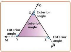 Exterior angles are the angles formed by the extension of the sides.  They lie OUTSIDE the triangle itself.