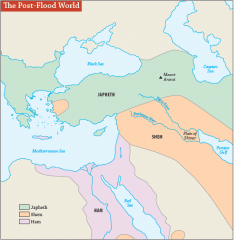 Note the locations of:


Ararat


Shinar


Hamites' Region


Japhethites' Region


Shemites' Region