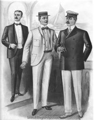 The dude in the middle is doing it right. 

Resort wear - usually white.

1910