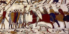 #59
Bayeux Tapestry: Cavalry Attack
- Romanesque Europe/ (English or Norman)
- c. 1066-1080
 
Content:
- center register
- two borders
- 8 colors of dyed yarn