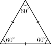 A triangle in which all three sides are equal. This type of triangle is also equiangular; that is, all three internal angles are also congruent to each other and are each 60°.