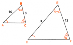 Triangles whose corresponding (matching) angles are congruent (equal in measure) and the ratio of their corresponding sides are in proportion