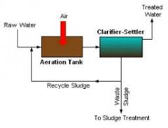 A process for treating sewage and industrial wastewaters using air and a biological floc of bacteria and protozoa.