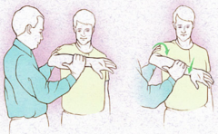 Hawkins impingement:
- Pain with internal rotation indicates impingement of the supraspinatus tendon subacromially