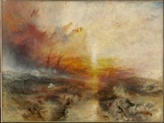 Painted by Turner
Uses light, color, movement to erase every  trace of material world
Deals with social disgrace