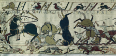 Battle of Hastings, detail of the Bayeux Tapestry, from Bayeux Cathedral, Bayeux, France, ca. 1070–1080