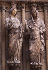 Visitation, jamb statues of central doorway, west facade, Reims Cathedral, Reims, France, ca. 1230.