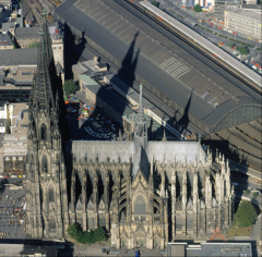 Gerhard of Cologne, aerial view of Cologne Cathedral (from the south), Cologne, Germany, begun 1248; nave, facade, and towers completed 1880.