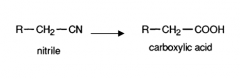 Nitrile to carboxylic acid
(type of reaction, reagents, and conditions)