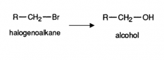 Halogenoalkane to alcohol
(Type of reaction, reagents and conditions)