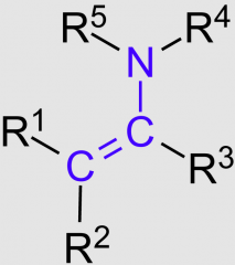 derived by the condensation of an aldehyde or ketone with a secondary amine