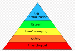 Needs theory (Maslow)
- higher and lower needs
- move up hierarchy in order
- move to next level only when all needs at current low level are met.