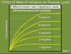 Steady state is irrespective of rate of infusion. You reach a higher concentration at steady state, but it takes the same amount of time to reach steady state.