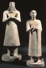 Formal Analysis: Statues of votive figures, from the Square Temple at Eshnunna, modern Tell Asmar, Iraq / Sumerian, 2,700 BCE, carved stone, #14
 
Content:
-Sumerian
-intended to be seen from the front
-figurines of individual citizens
 
Style:
-s...