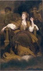 reynolds (not blue, not gainsborough),
flattering portrait, flaws reduced (typical of female portraits),