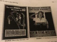 The posters shown were used during World War II to encourage women to

A. Serve in armed forces 
B. Exercise their vote 
C. Contribute to the war effort 
D. Buy war bonds 