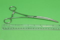 Doyen Intestinal Forceps: Non-crushing intestinal occluding forceps with longitudinal serrations. Used to temporarily occlude lumen of bowel.