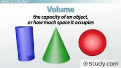 The measure of the space occupied by a solid.  Standard measure are cubic units.