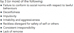 Pattern of disregard for and violation of the rights of others


^ Since 15 y/o; person is at least 18 y/o; 15 y/o