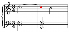 Approached by same tone and left by step down
