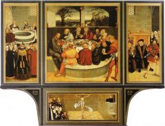 The beginning of the schism of the Roman Catholic Church, causing the Protestant Reformation 

Ex:
Lucas Cranach the Elder's "Altarpiece at Wittenburg"