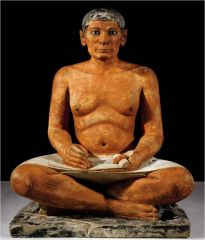 Formal Analysis:
Seated scribe, Saqqara, Egypt / Old Kingdom Fourth Dynasty, 2,620-2,500 BCE, painted limestone, #15
 
Content: 
-focus is someone with lesser status
-unusual in Egyptian culture art
-naturalistic
3" x 3"
 
Style:
-painted limeston...