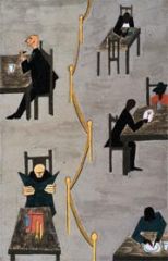 #141 


The Migration of the Negro, Panel no. 49


Jacob Lawrence


1940 - 1941 C.E.


_____________________


Content: 


This painting shows a dining hall scene where the room is racially segregated between whites and African Amer...