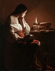 A still-life painting of a 17th-century Dutch genre containing symbols of death or change as a reminder of their inevitability.



Ex:
Georges de la Tour's "Magdalene with the Smoking Flame"