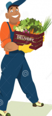 The delivery man is the person who comes and packages the fruits and veggies into crates to send them out.