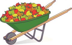 The wheel barrow is how the fruits and veggies are moved throughout the farm.