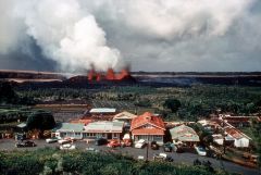 
includes shield volcanoes Mauna Lea and Kilauea, latter has been slowly erupting since 1983