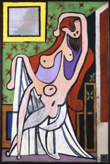 Grand nu au fauteuil
Picasso (Pablo Ruiz)

- couleurs et aussi des chaudes
- un fond avec des meubles
- corps déconstruit, mais malgré tout on sait que c'est une femme
- pas de perspective, pas d'ombre, pas de profondeur de champs
- cubis...