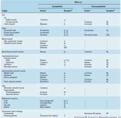 Here is a massive summary table of autonomic receptors and physiology