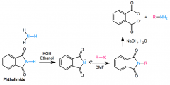 RCONHCOR is an IMIDE
KOH/ethanol removes proton, nucleophile attacks R-X/DMF. completed via NaOH, H2O (hydrolisis)
ALTERNATIVELY
H2NNH2 and heat for final step, takes form CONHNHOC