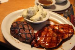 *An 8 oz boneless (NEVER FROZEN) chicken breast marinated and grilled then basted in our signature BBQ sauce paired with a 6 oz Sirloin (cooked to the guests liking)
*Served on a large warm oval.