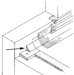 A three-sided piece of wood, one angle of which is square, used under the roofing on a flat roof where the horizontal surface abuts a vertical wall or parapet. The sloped transition facilitates roofing and waterproofing. 
