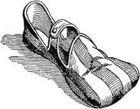 very wide, square-toed, slipper-like shoes, without heals worn by men and women