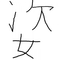This kanji depicts a woman’s ³gure as a sort of second self.