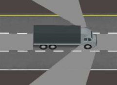 The best answer: Much larger blind spots than cars.

Comment: Even though trucks and buses have many mirrors, there are still areas around the vehicle which the driver has difficulty seeing. Some of these areas are impossible to see and are known ...