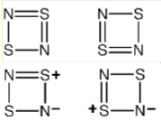 S4N4 + Hot Ag wool ---> S2N2 cyclic dimer, 4 resonance forms. 