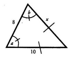 If angle a = angle b, what is the length of side x?