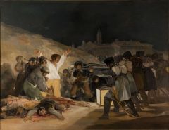 - Known for shadowy, sinister ideas
- A historical painting
- In a crucified position
- French army is dehumanized by not showing their face and wearing hats.