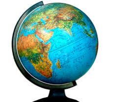 A globe is a sphere shaped model of the earth.
